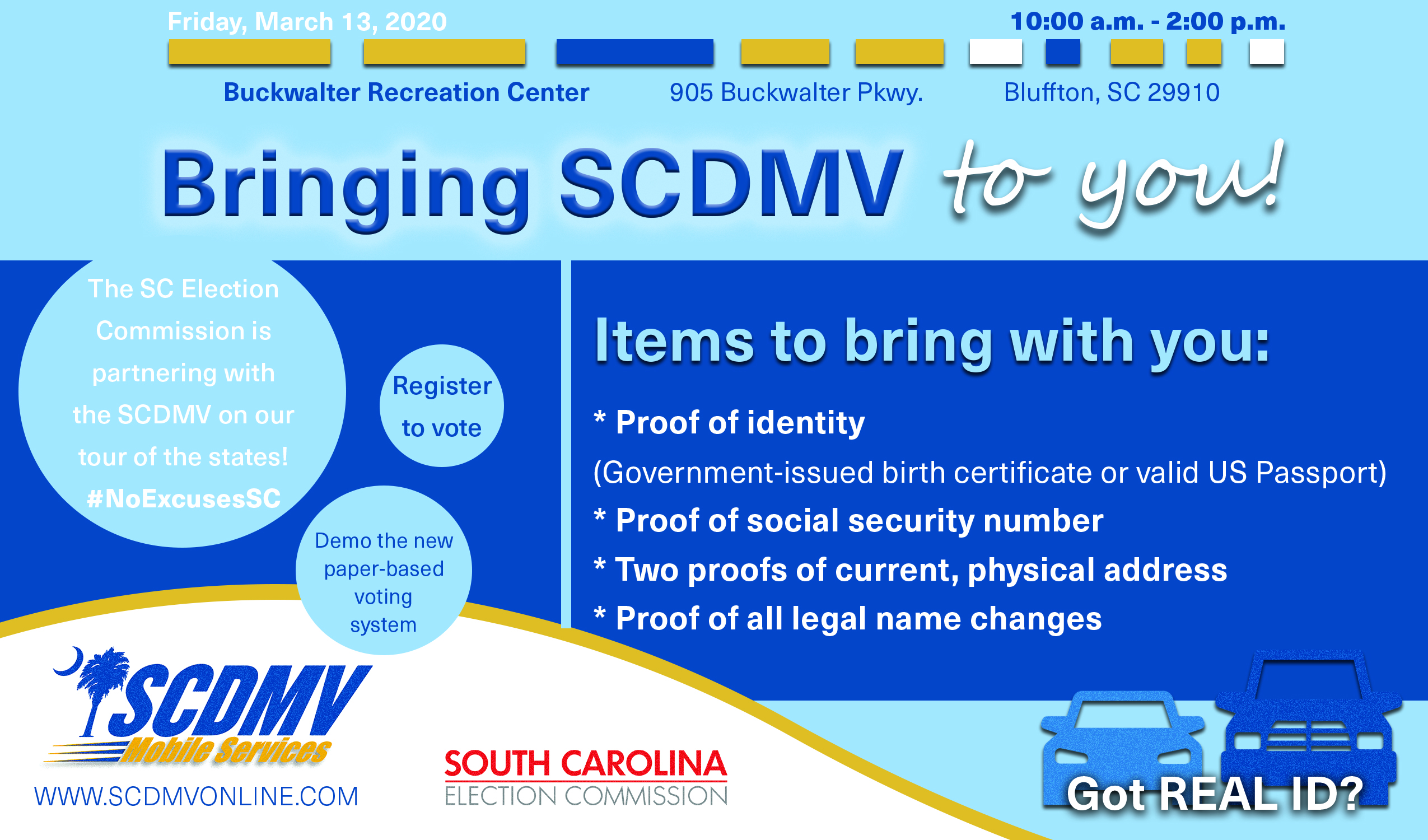 SC DMV Mobile Office and SC Election Commission to Visit Beaufort County for REAL ID and Voter Registration Outreach Event