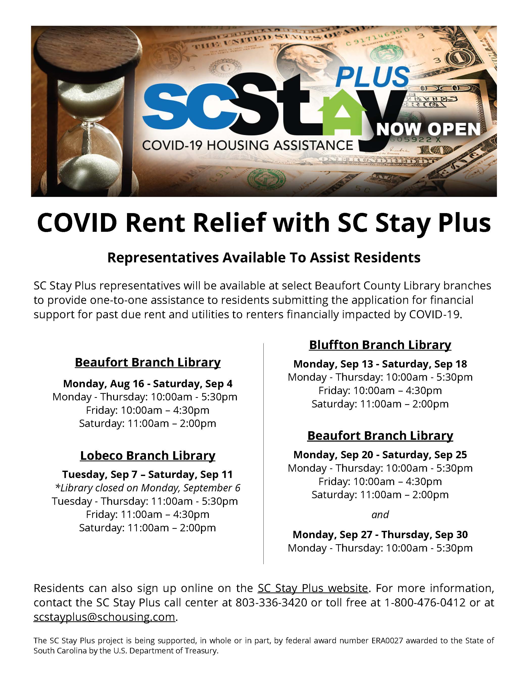 Updated: Extended Hours and Expanded Locations SC Stay Plus Pandemic-Related Rent Relief Program