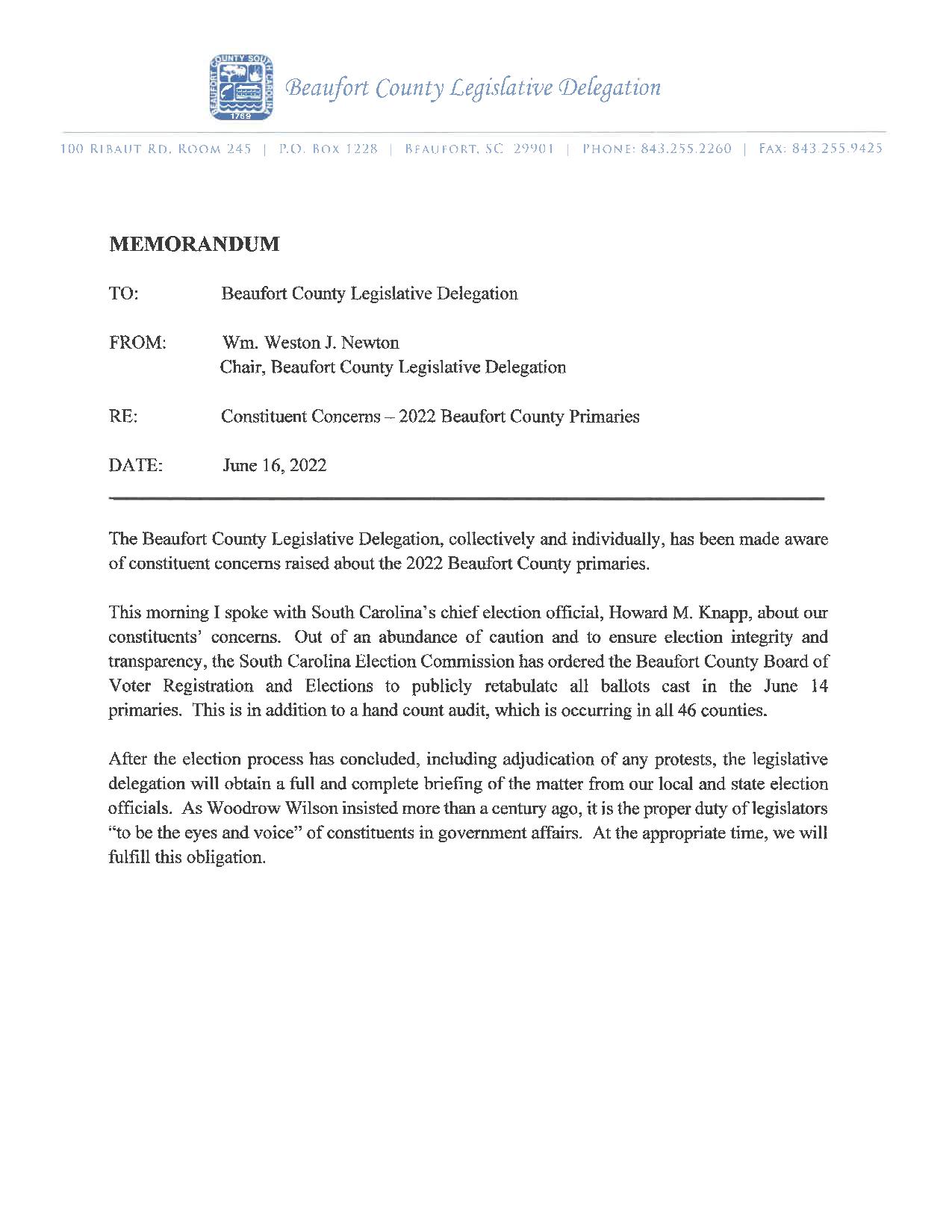 Delegation Letter on Primary Elections