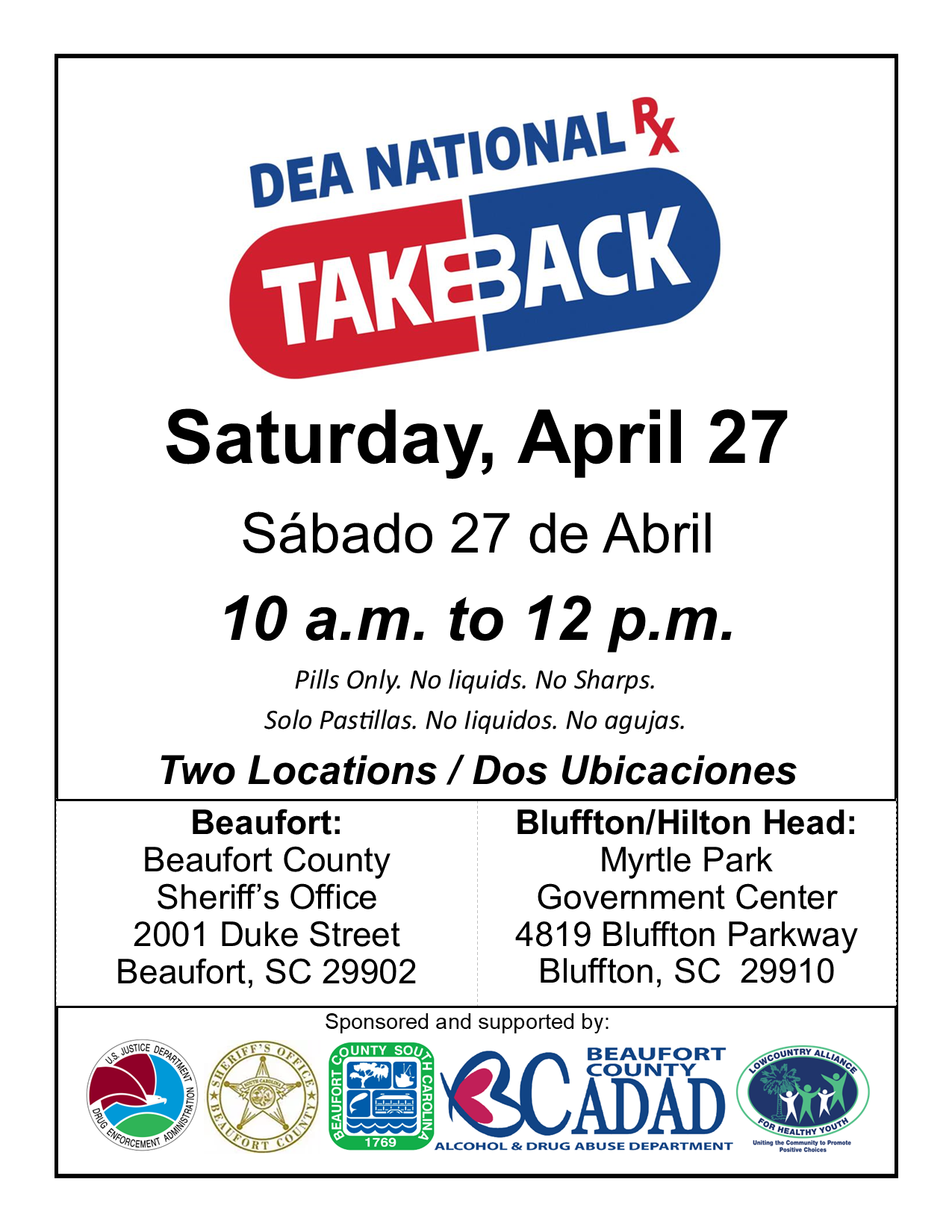 Beaufort County Offers Two Locations for Residents to Properly Dispose of Prescription Drugs Saturday, April 27