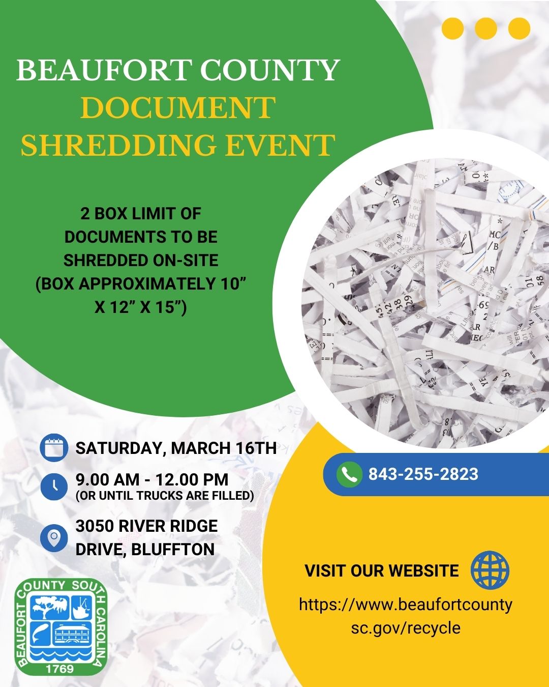 Beaufort County Offers Free Secure Shredding Event in Bluffton Saturday, March 16